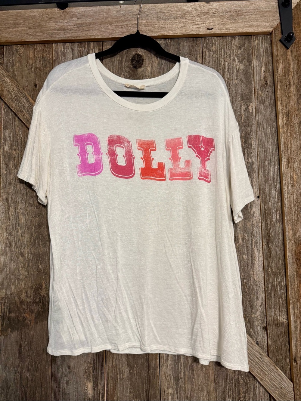 Dolly Graphic Tee - White with Pink/Coral Lettering